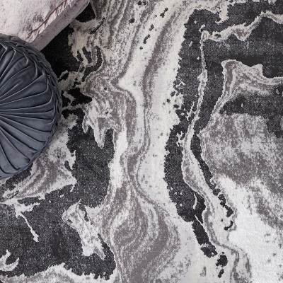 Amelia Charcoal and Grey Abstract Square Area Rug