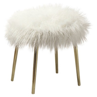 16" Vexley Square Faux Fur Glam Ottoman White/Gold - miBasics