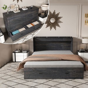 KWPZQEB Full Murphy Bed with Storage & Charging Station, Farmhouse Murphy Cabinet with Foldable Panel, Noisy Free, for Living Room, Guest Bedroom - 1 of 4