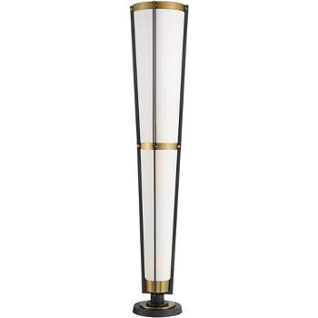 Possini Euro Design Vista Mid Century Modern 68" Tall Torchiere Floor Lamp Smart Socket Gunmetal Gray Brass Cone Shade for Living Room
