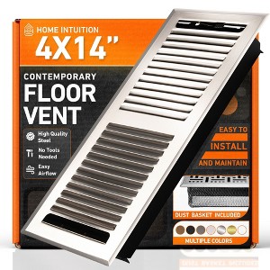 Home Intuition Contemporary Floor Vent Cover 4X14 Inch with Mesh Cover Trap Heat and Air Walkable Metal Floor Vent for HVAC Duct, Satin Nickel - 1 of 4