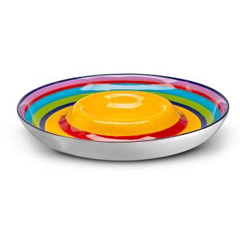Kook Ceramic Chip & Dip Serving Dish and Bowl, 13 Inch, Rainbow