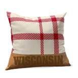 NCAA Wisconsin Badgers Farmhouse Plaid Faux Leather Throw Pillow