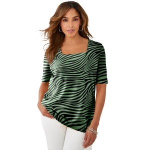 Jessica London Women's Plus Size Stretch Cotton Square Neck Tee - 1 of 4