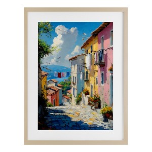 Stupell Industries Colorful Coastal Town Framed Print Under Glass Art - 1 of 4
