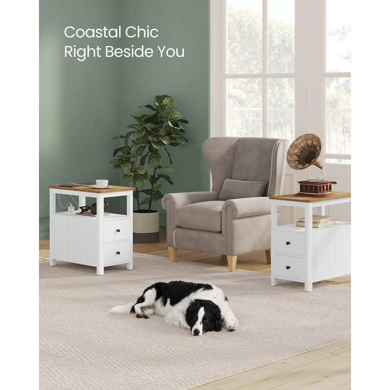 VASAGLE Side Table with Charging Station, Narrow Nightstand with 2 Drawers, Living Room End Table with Storage, 4 of 11