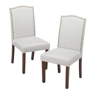 TUYOHW Modern Dining Chairs Set of 2,Linen Upholstered Kitchen Chairs with Nailhead Trim & Rubberwood Legs for Dining Room,Kitchen,Living Room - 1 of 4