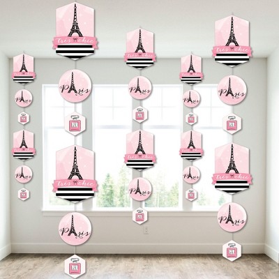 Big Dot of Happiness Paris, Ooh La La - Paris Themed Baby Shower or Birthday Party DIY Dangler Backdrop - Hanging Vertical Decorations - 30 Pieces