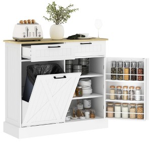 10 Gallon Farmhouse Kitchen Cabinet with Hidden Trash Can and 2 Drawers, Tilt Out Trash Can Cabinet for Kitchen - 1 of 4
