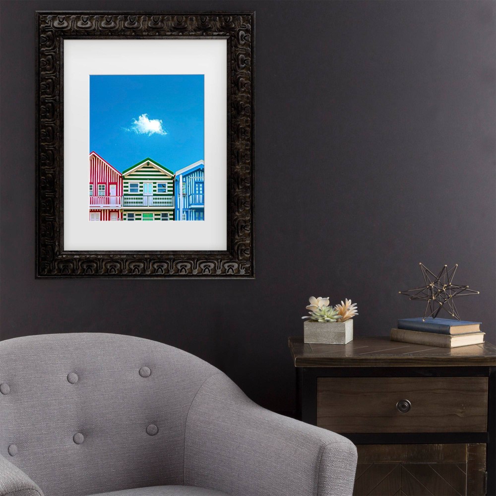 Photos - Other Decoration Trademark Fine Art 11"x14" Watson-Hall Beach Houses Costa Nova Beach Portugal Matted Framed Art Dark Gold
