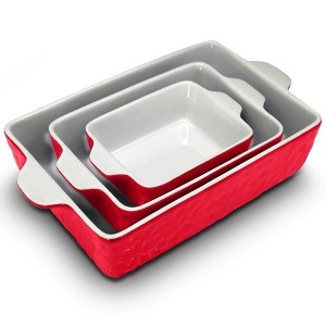 NutriChef 3-Pcs. Rectangular Ceramic Bakeware Set - Durable Non-Stick Ceramic Baking Pans, Dishwasher Safe (Red) - 1 of 4