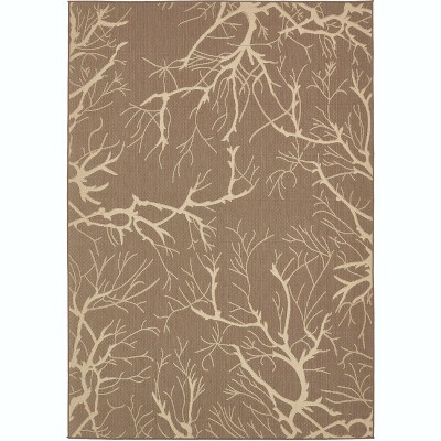 Brown and Beige Rectangular Synthetic Outdoor Area Rug