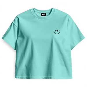 Dalix Smile Face Boxy Short Sleeve Tee Relaxed Summer Cotton Garment Dyed Womens - 1 of 4