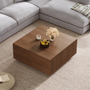 ModernLuxe Square Coffee Table with 4 Drawers, Modern Cocktail Table Sofa Side Table Accent Table Center Table, Walnut/Black - 1 of 4
