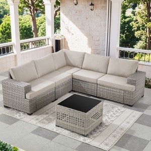 Outdoor Sectional Sofa Patio Furniture Sets with Thickened Cushions - 1 of 4