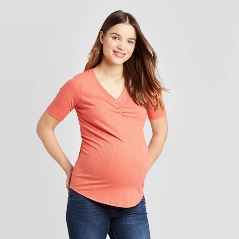 Maternity Elbow Sleeve V-neck Textured Rib T-shirt - Isabel Maternity ...