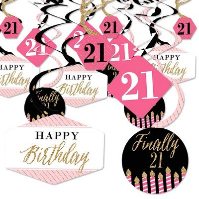 Big Dot of Happiness Finally 21 Girl - 21st Birthday Party Hanging Decor - Party Decoration Swirls - Set of 40