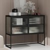 Contemporary Display Cabinet, 2-Tier Freestanding Storage Unit with Glass Doors & Metal Frame, Kitchen Buffet Sideboard for Living Spaces - 4 of 4