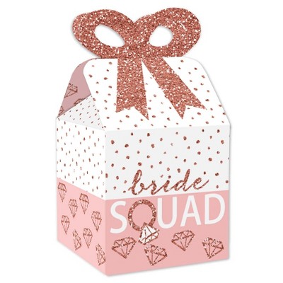 Big Dot of Happiness Bride Squad - Square Favor Gift Boxes - Rose Gold Bridal Shower or Bachelorette Party Bow Boxes - Set of 12