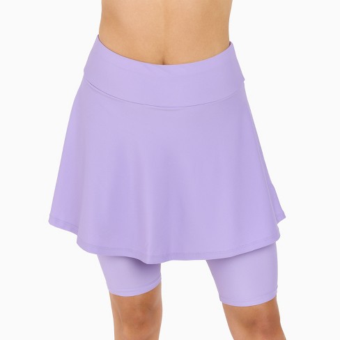 Calypsa Women's Flared Mid-thigh Swim Skirt With Bike Shorts - Lavender ...