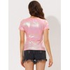 Allegra K Women's Party Metallic Short Sleeve Textured Shiny T-shirts - 4 of 4