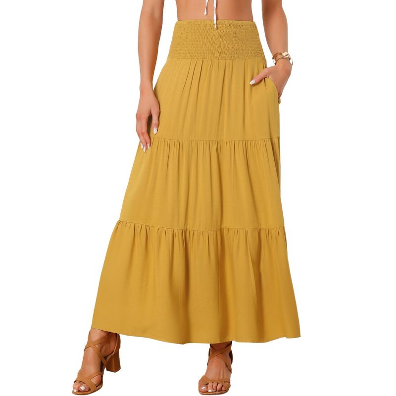 Allegra K Women's Summer Casual Elastic High Waist Boho Maxi Skirt, 1 of 6