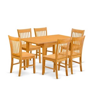 HomeStock 7-Piece Rectangle Natural Oak Finish Solid Wood Top Dining Table with 6 Chairs with Slat Back - 1 of 4