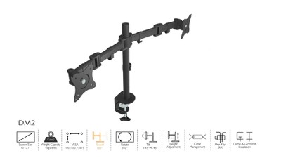 Black Dual Monitor Adjustable Metal Desk Mount