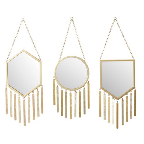 Set of 3 Geometric Metal Mirror Wall Decor Gold - Olivia & May