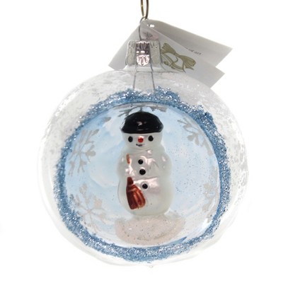 Golden Bell Collection 3.5" Snowman In Clear Glass Ball Snowflake Ornament  -  Tree Ornaments