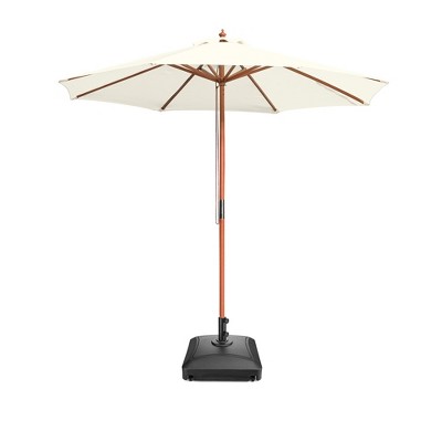 Yescom 9ft Solid Wood Outdoor Patio Umbrella with Base Included Parasol Wheels Stand for Bistro Market Garden Deck Yard Poolside