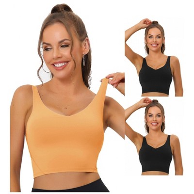 Allegra K Women's Workout Fitness Longline Wireless Padded Sports Bras 3 Packs