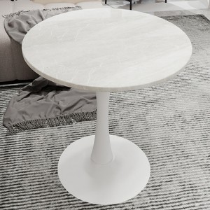 Racxily Round Side Table with Tapered Pedestal - Faux Marble Top & Nordic Minimalist Style, Ideal for Living Room,Black - 1 of 4