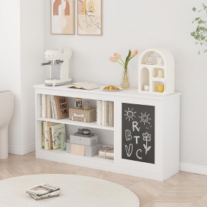 KWPZQEB 3-in-1Kids Bookshelf with Chalkboard, Wooden Book Display Organizer with Open Shelves & Hidden Space, Montessori Bookshelf for Nursery, White - 1 of 4
