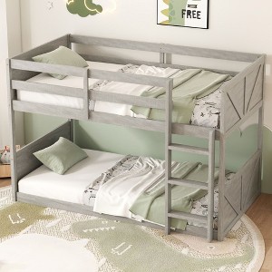 CAVINAS Twin Over Twin Platform/Floor Bunk Bed with Ladder,Solid Rubber Wood Bed Frame for Kids Room,Bedroom - 1 of 4