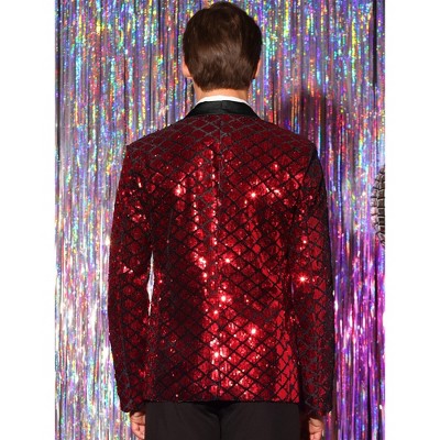 Lars Amadeus Men's Argyle Pattern Peak Lapel Prom Shiny Squins Blazers Red X Large — фото 3