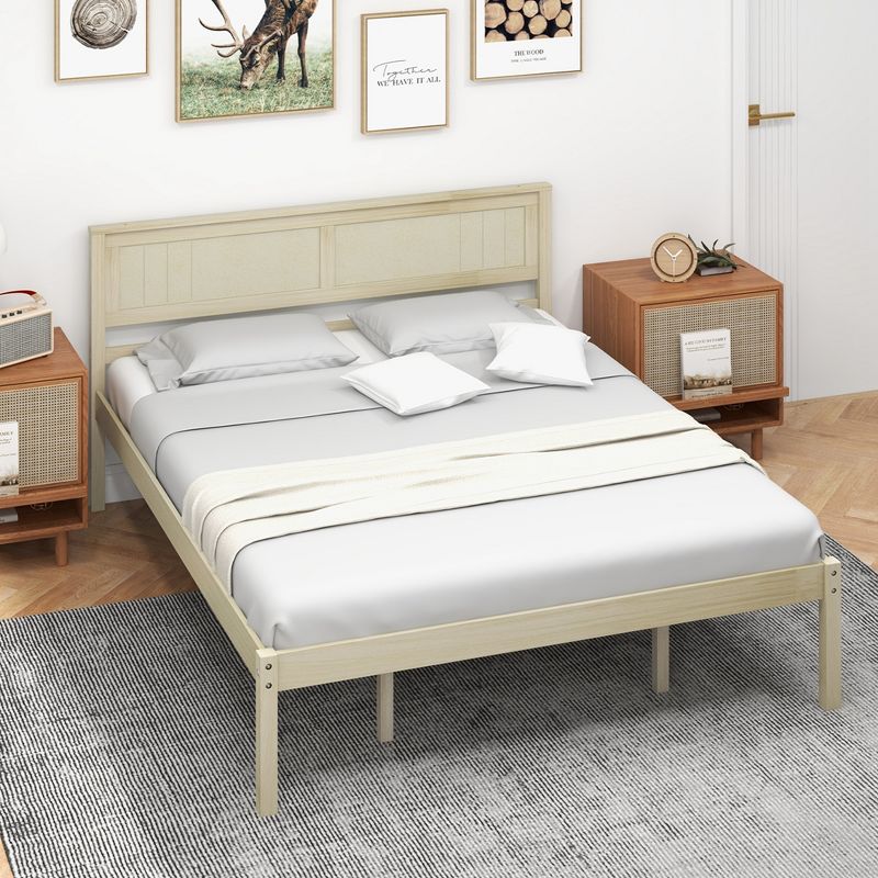 Costway Full/Queen/Twin Size Wooden Platform Bed Frame with Headboard Mattress Foundation Natural, 2 of 10