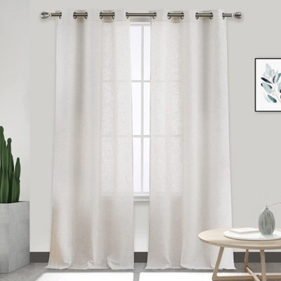 Linen Blend Curtains Solid Curtains for Living Room Bedroom Curtains with Grommet Light Filtering, 2 Pieces