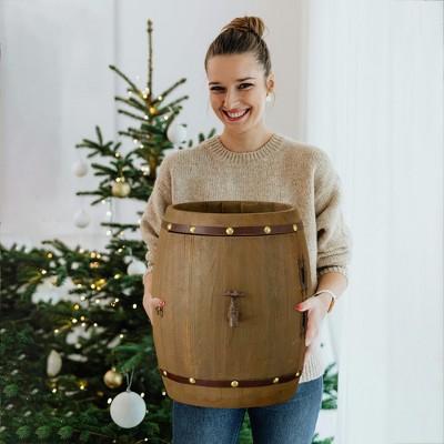 Vintage Wooden Barrel Wine Holder with Rotating Turntable