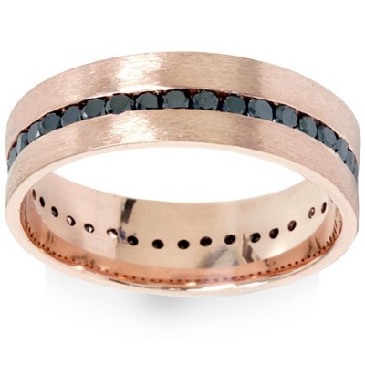 Pompeii3 1 1/10ct Channel Set Black Diamond Brushed Ring 14K Rose Gold Mens Wedding Band