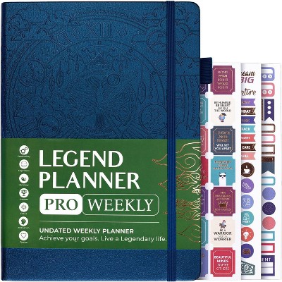 Undated PRO Planner Weekly/Monthly 7"x10" Mystic Blue - Legend Planner: Agenda & Student Planner, Elastic Closure
