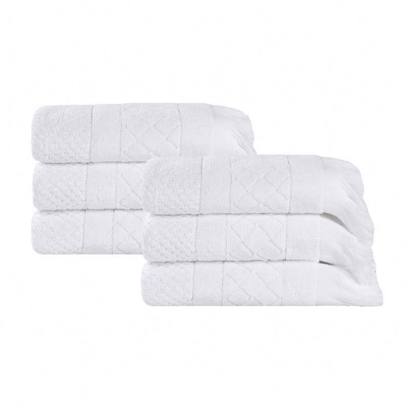 Cotton Geometric Jacquard Plush Soft Absorbent Hand Towel Set of 6 by Blue Nile Mills, 1 of 9