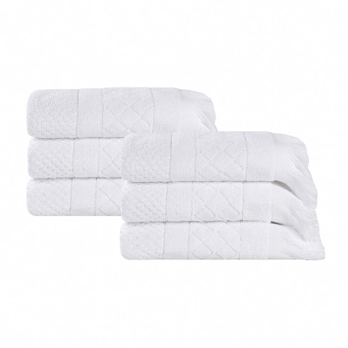 Cotton Geometric Jacquard Plush Soft Absorbent Hand Towel Set Of 6, White -  Blue Nile Mills : Target