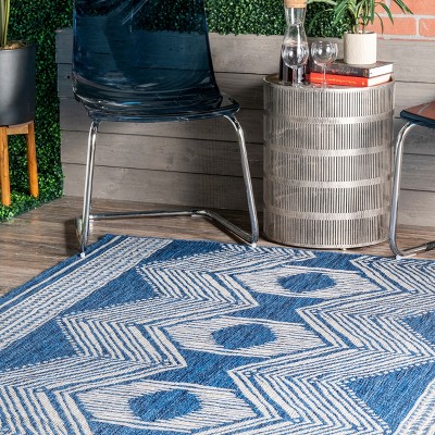 Modern Blue Geometric 7x9 Indoor/Outdoor Synthetic Area Rug