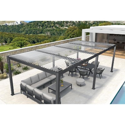 PURPLE LEAF Louvered Pergola Outdoor Aluminum Pergola with White Adjustable Rainproof Roof Grey Frame Hardtop Gazebo for Patio Deck Garden
