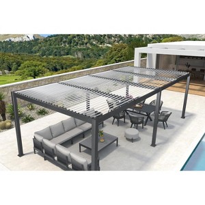 PURPLE LEAF Louvered Pergola Outdoor Aluminum Pergola with White Adjustable Rainproof Roof Grey Frame Hardtop Gazebo for Patio Deck Garden - 1 of 4