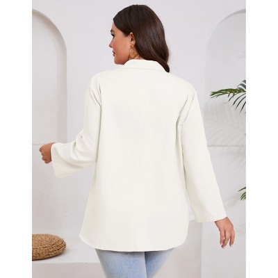 BLUEMING Womens Plus Size Long Sleeve Lapel Collar Draped Open Front Flowy