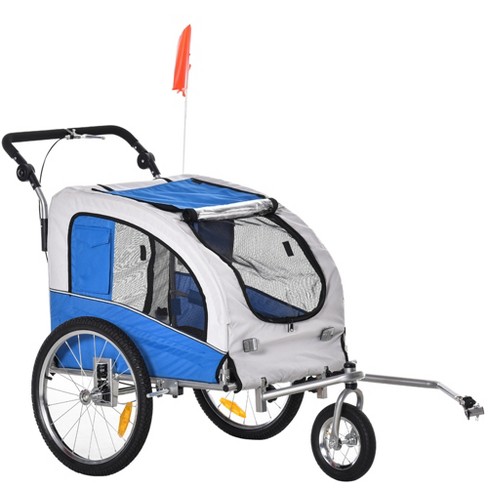 Aosom Dog Bike Trailer 2 in 1 Pet Stroller With Canopy And Storage Pockets Blue Target