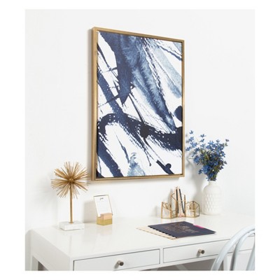 Sylvie Indigo Blue Abstract Canvas Wall Art with Gold Frame