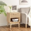 Bedside Table, Wooden Striped Nightstand, Nightstand with Drawers and Open Shelves, for Bedrooms, Living Rooms, Dormitories Small Spaces, Wood Color - 4 of 4